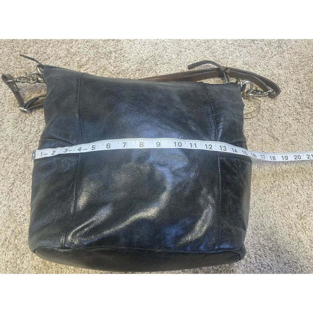 Tano Black Distressed Leather Slouchy Hobo Bag with Outter Zip pockets